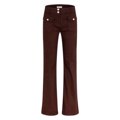 Pantalon marron à coupe bootcut pourvu d'une fermeture boutonnée