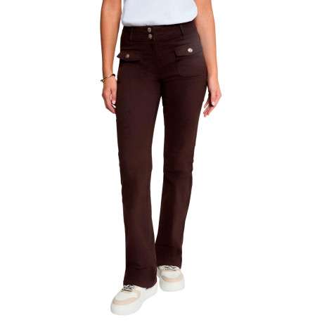 Pantalon marron à coupe bootcut pourvu d'une fermeture boutonnée - Image 2