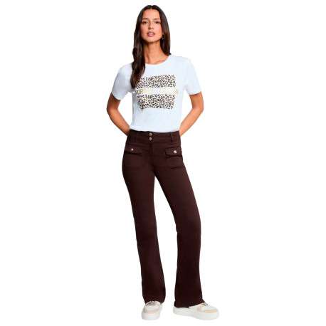 Pantalon marron à coupe bootcut pourvu d'une fermeture boutonnée - Image 5