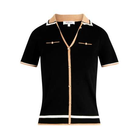 Gilet noir à coupe ajustée pourvu d'un col à revers et de manches courtes