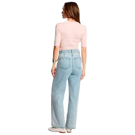 Pull rose à coupe ajustée pourvu d'un col rond et de manches courtes - Image 3