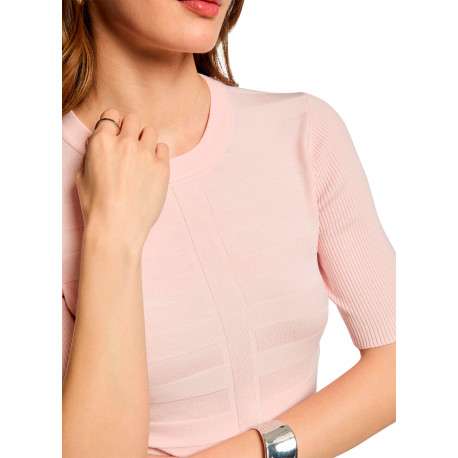 Pull rose à coupe ajustée pourvu d'un col rond et de manches courtes - Image 4