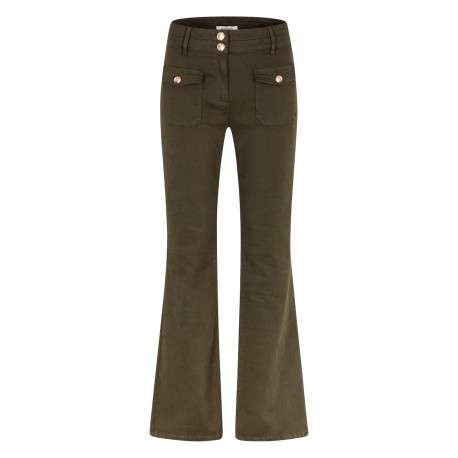 Pantalon kaki à coupe bootcut pourvu d'une fermeture boutonnée