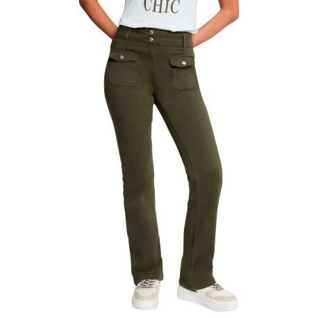 Pantalon kaki à coupe bootcut pourvu d'une fermeture boutonnée - Image 2