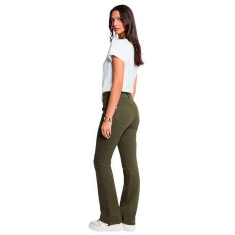 Pantalon kaki à coupe bootcut pourvu d'une fermeture boutonnée - Image 3