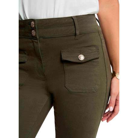 Pantalon kaki à coupe bootcut pourvu d'une fermeture boutonnée - Image 4