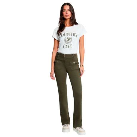 Pantalon kaki à coupe bootcut pourvu d'une fermeture boutonnée - Image 5