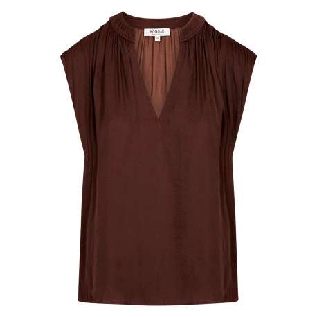 Blouse marron sans manche à coupe droite pourvu d'un col v profond
