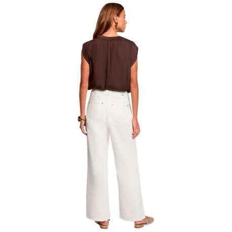 Blouse marron sans manche à coupe droite pourvu d'un col v profond - Image 3