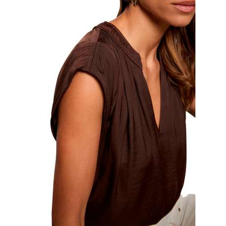 Blouse marron sans manche à coupe droite pourvu d'un col v profond - Image 4