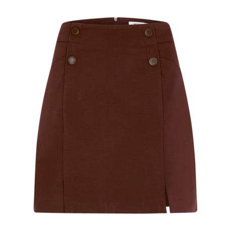 Jupe courte marron à coupe droite pourvue d'une fermeture zippée