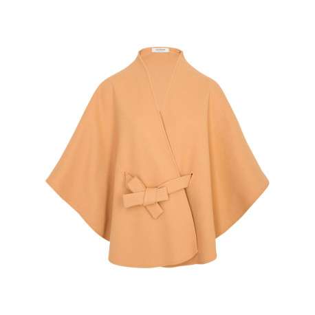 Poncho beige à coupe ample pourvu d'un col châle et de manches courtes