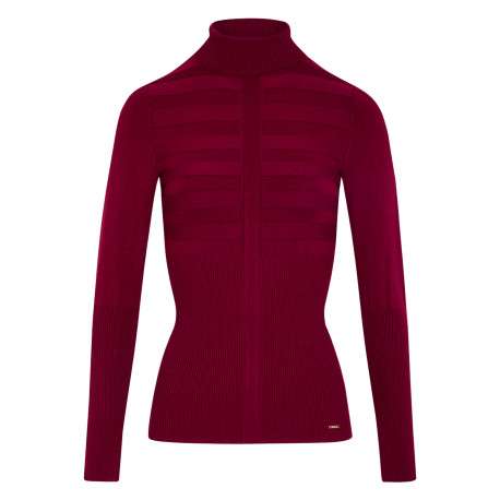 Pull prune à coupe ajustée pourvu d'un col roulé et de manches longues