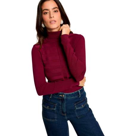 Pull prune à coupe ajustée pourvu d'un col roulé et de manches longues - Image 2