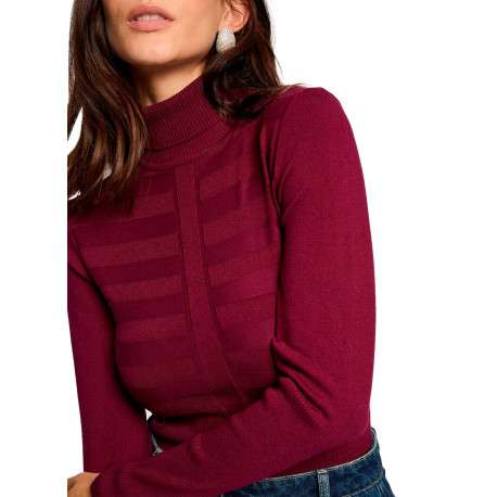 Pull prune à coupe ajustée pourvu d'un col roulé et de manches longues - Image 4