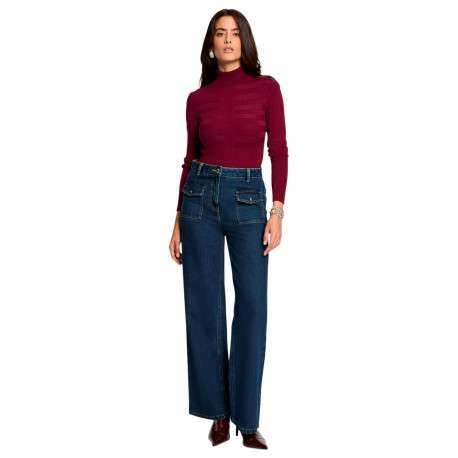 Pull prune à coupe ajustée pourvu d'un col roulé et de manches longues - Image 5