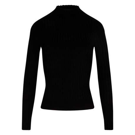 Pull noir à coupe ajustée pourvu d'un col montant et de manches longues