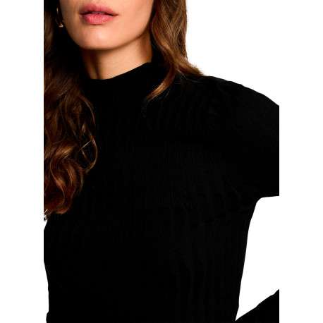 Pull noir à coupe ajustée pourvu d'un col montant et de manches longues - Image 4