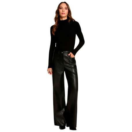 Pull noir à coupe ajustée pourvu d'un col montant et de manches longues - Image 5