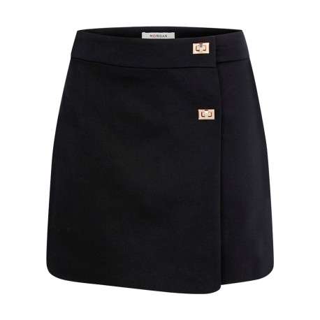 Jupe-short noire à coupe ajustée pourvue de fermetures pivotantes