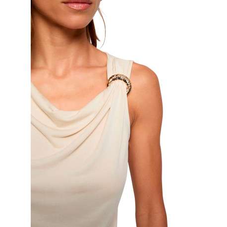 Top beige clair sans manche à coupe droite pourvu d'un col bénitier - Image 4