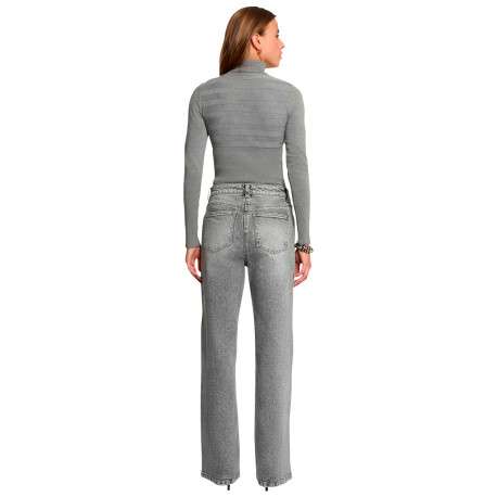 Pull gris à coupe ajustée pourvu d'un col roulé et de manches longues - Image 3
