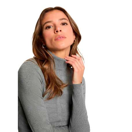 Pull gris à coupe ajustée pourvu d'un col roulé et de manches longues - Image 5