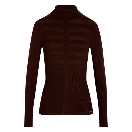 Pull marron à coupe ajustée pourvu d'un col roulé et de manches longues