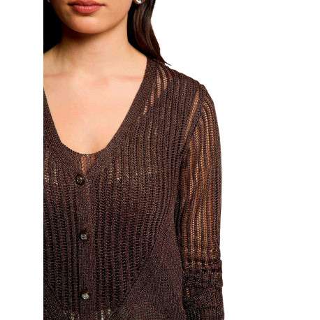 Gilet marron à coupe droite pourvu d'un col v et de manches longues - Image 4