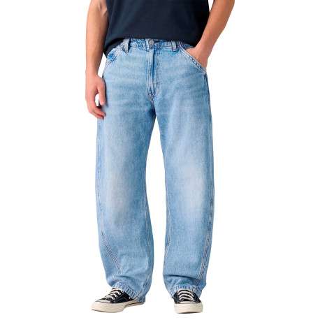 Jean Baggy Barrel en coton stone pourvu d'une coupe large et de 5 poches - Image 3
