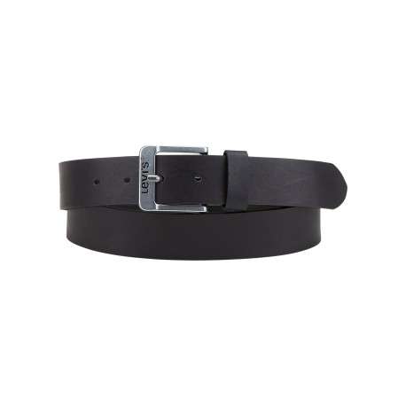 Ceinture noire en cuir véritable pourvue d'une boucle rectangulaire