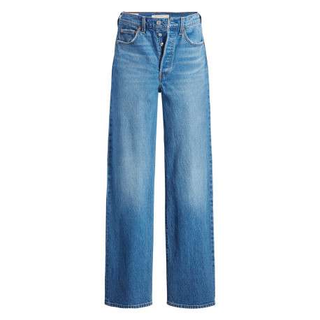 Jean Ribcage en coton bleu légèrement délavé pourvu d'une coupe wide leg