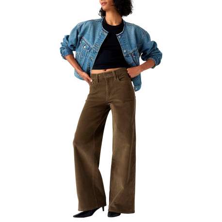 Pantalon 728 en coton taupe pourvu d'une coupe wide leg et de 5 poches - Image 4
