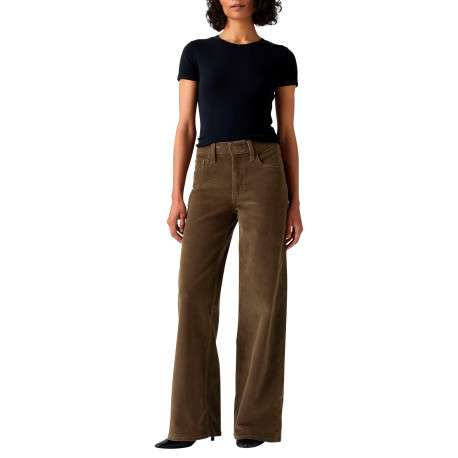 Pantalon 728 en coton taupe pourvu d'une coupe wide leg et de 5 poches - Image 5