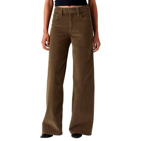 Pantalon 728 en coton taupe pourvu d'une coupe wide leg et de 5 poches