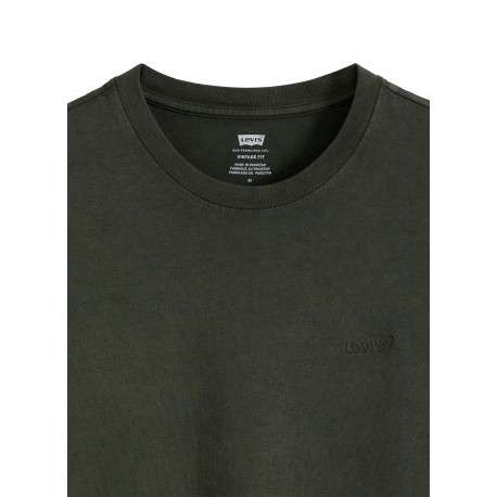 T-shirt en coton vert à coupe droite pourvu d'un col rond finition bord-côte - Image 2