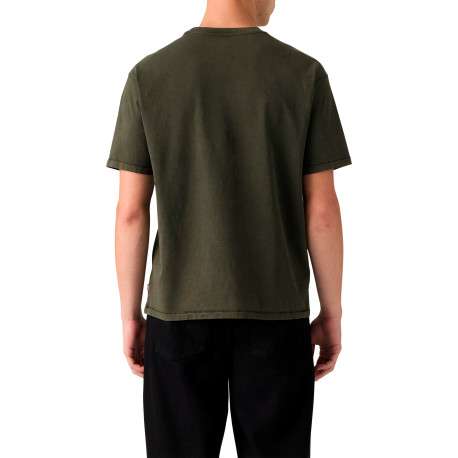 T-shirt en coton vert à coupe droite pourvu d'un col rond finition bord-côte - Image 4