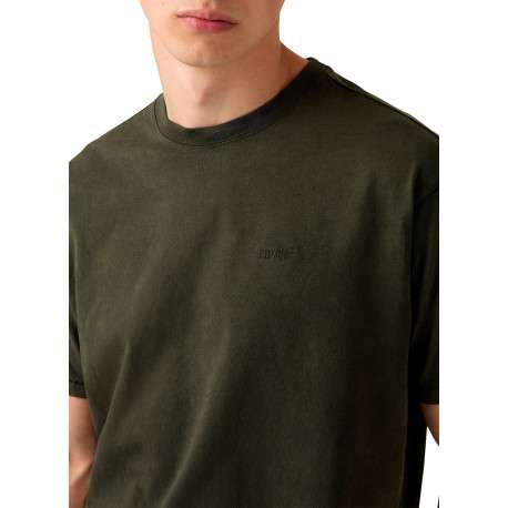 T-shirt en coton vert à coupe droite pourvu d'un col rond finition bord-côte - Image 5