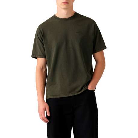 T-shirt en coton vert à coupe droite pourvu d'un col rond finition bord-côte - Image 6