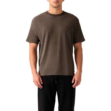 T-shirt en coton marron à coupe droite pourvu d'un large col rond