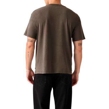 T-shirt en coton marron à coupe droite pourvu d'un large col rond - Image 2