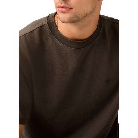 T-shirt en coton marron à coupe droite pourvu d'un large col rond - Image 3