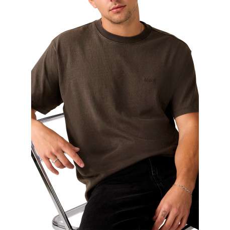 T-shirt en coton marron à coupe droite pourvu d'un large col rond - Image 4
