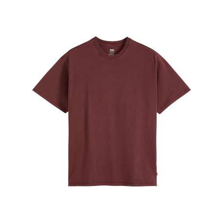 T-shirt en coton bordeaux à coupe droite pourvu d'un col rond