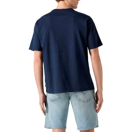 T-shirt en coton marine à coupe droite pourvu d'un col rond côtelé - Image 4