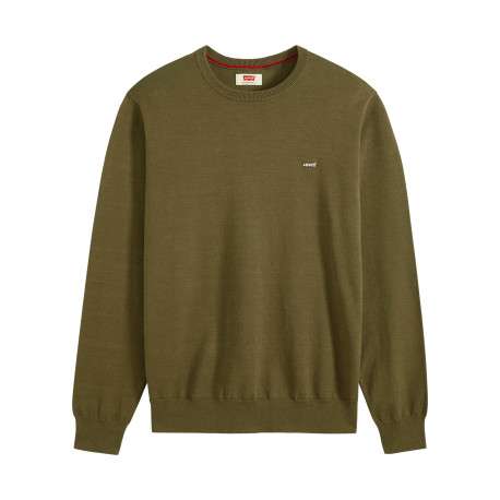 Pull en coton kaki à coupe droite pourvu de manches longues et d'un col rond