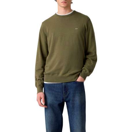 Pull en coton kaki à coupe droite pourvu de manches longues et d'un col rond - Image 6