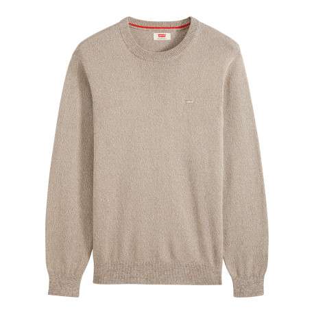 Pull en coton écru à coupe droite pourvu de manches longues et d'un col rond