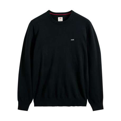 Pull en coton mélangé noir à coupe ajustée pourvu d'un col rond