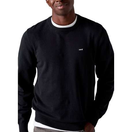 Pull en coton mélangé noir à coupe ajustée pourvu d'un col rond - Image 3